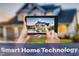 Smart home integration showcasing a tablet with home automation options, exterior of home in the background at 112 Pisgah St, Sanford, NC 27330