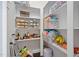 Well-organized pantry featuring shelving and storage containers, ideal for maximizing kitchen space at 3924 Overcup Oak Ln, Cary, NC 27519