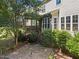 Lovely backyard with a brick patio, manicured shrubs, and a screened-in porch, perfect for outdoor relaxation at 6205 Roles Saddle Dr, Rolesville, NC 27571