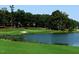 Scenic golf course view featuring a lush green and tranquil pond at 6205 Roles Saddle Dr, Rolesville, NC 27571
