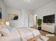 Comfortable, virtually staged bedroom with neutral tones, contemporary furnishings and natural light at 10330 Sablewood Dr # 103, Raleigh, NC 27617