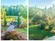 Inviting backyard with patio, fire pit, lush greenery, and a glimpse of a tranquil pond at 2675 Beckwith Rd, Apex, NC 27523