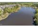 Scenic aerial view of a tranquil lake surrounded by lush greenery and residential areas at 3215 Jones Lake Rd, Fuquay Varina, NC 27526