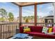 Inviting screened porch with comfortable seating and scenic backyard views of trees and a lake at 3215 Jones Lake Rd, Fuquay Varina, NC 27526