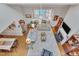 Overhead view of the spacious living room and dining area with high ceilings and natural light at 360 Linden Close, Pittsboro, NC 27312