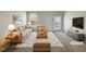 Comfortable living room featuring neutral décor, large windows, and ample space for relaxing and entertaining at 480 Stonewall Dr, Mebane, NC 27302