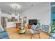Open-concept living room featuring modern furniture, kitchen and dining area at 521 N Mangum St # 12, Durham, NC 27701