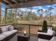 Cozy outdoor patio with comfortable seating and scenic view of a tranquil lake and trees at 612 Pine Ridge Pl, Raleigh, NC 27609