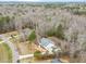 An elevated aerial view showcasing the property's location in a wooded, rural neighborhood at 100 Lexington Ave, Zebulon, NC 27597