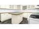 A well-designed kitchen with white cabinets, a kitchen island, and black and white tile floor at 127 Wilkinson St, Rocky Mount, NC 27804