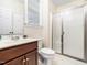 Bathroom featuring a vanity, toilet and enclosed shower at 2639 Bowden Dr, Creedmoor, NC 27522