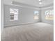 A spacious main bedroom with plush carpet, tray ceiling, and multiple windows offering plenty of natural light at 3016 Dog Rose Dr # 303, Durham, NC 27703