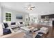 Open-concept living room featuring modern furniture, hardwood floors, and plenty of natural light at 3306 Leaflet Church Rd, Broadway, NC 27505