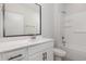 Clean bathroom with white cabinets, a vanity, and a shower/tub combination at 411 Weather Ridge Ln # 45, Cary, NC 27513
