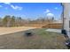 Spacious backyard with wood fence, concrete patio, and fire pit at 3413 Dragonfly River Ct, Raleigh, NC 27604