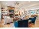 Inviting living room with stone fireplace, built-in shelving, and ample natural light at 402 Westwood Dr, Chapel Hill, NC 27516