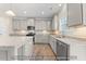 Well-lit kitchen with granite countertops, stainless steel appliances, an island, and gray cabinets at 511 Valentine Ct, Graham, NC 27253