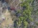 Panoramic aerial view of lush, wooded acreage with outbuildings, ready for outdoor adventures at 577 Dixon Rd # D, Willow Springs, NC 27592