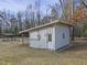 Exterior of a metal outbuilding with a white door, located on a grassy lot surrounded by trees at 577 Dixon Rd # D, Willow Springs, NC 27592