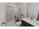 Modern bathroom featuring a glass shower and a stylish vanity at 8620 Secreto Dr, Raleigh, NC 27606