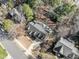 Drone shot of the neighborhood, highlighting the property's location and surrounding trees at 104 Glenmore Rd, Cary, NC 27519