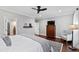 Spacious bedroom with hard floors, TV and doorway to an en suite bathroom at 106 Woodkirk Ln, Chapel Hill, NC 27514