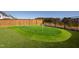 Backyard putting green with artificial turf, wooden fence, and black metal fence at 1213 Valley Dale Dr, Fuquay Varina, NC 27526
