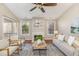 Bright living room with hardwood floors, fireplace, and large windows with access to outdoor patio at 1221 Renshaw Ct, Cary, NC 27518