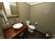 Charming powder room with wood paneled walls, vessel sink, and decorative fixtures at 156 Stoney Creek Way, Chapel Hill, NC 27517