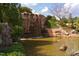 Picturesque waterfall cascading into a pond, surrounded by lush greenery, creates a serene community space at 156 Stoney Creek Way, Chapel Hill, NC 27517
