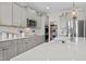 Spacious kitchen features gray cabinetry, an island with white countertop and stainless steel appliances at 190 Hickory Run Ln, Franklinton, NC 27525