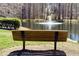 Bench overlooking pond with fountain, set amidst trees and lawns in West Park community at 200 Parkbranch Ln, Cary, NC 27519