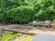 An inviting backyard patio features a stone fire pit and seating surrounded by lush landscaping at 2001 Manuel St, Raleigh, NC 27612