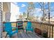 Charming wooden deck with blue chairs and garden features, offering an inviting outdoor living space at 2152 Haig Point Way, Raleigh, NC 27604