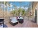 Deck with comfortable seating, an outdoor grill, and views of the surrounding woods at 2431 Winburn Ave, Durham, NC 27704
