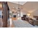 Spacious living room with a fireplace and hardwood floors at 3112 Gold Dust Ln, Willow Springs, NC 27592