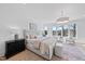 Bright main bedroom with large windows offering a scenic water view, soft colors and a sitting area at 7217 Manor Oaks Dr, Raleigh, NC 27615