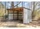 Open shed featuring multiple shelves, offering an adaptable storage solution for outdoor needs at 7534 Overhills Rd, Spring Lake, NC 28390