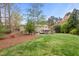 Spacious backyard featuring a well-maintained lawn, lush greenery, and an inviting hot tub area at 8 Bryncastle Ct, Durham, NC 27707