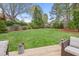 Inviting backyard with a well-maintained lawn, beautiful landscaping, and comfortable seating on the wooden deck at 8 Bryncastle Ct, Durham, NC 27707