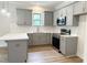 Cozy kitchen includes stainless appliances, gray cabinetry, and bright backsplash at 1448C Maplewood Dr, Durham, NC 27704