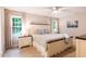 Bedroom featuring two windows, neutral walls, carpet floors and a ceiling fan at 6520 Deerview Trl, Durham, NC 27712