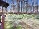 Backyard featuring mature trees, green space, and a wooden fence, providing privacy and tranquility at 110 Chickasaw Cir, Clayton, NC 27527