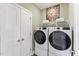 Well-equipped laundry room featuring a modern washer and dryer, storage shelves, and a folding area at 1257 S Blount Street # 201, Raleigh, NC 27601