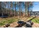 Backyard featuring a trampoline, fire pit and chairs and mature trees at 1617 Jenkins Rd, Wake Forest, NC 27587