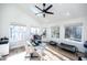 Bright office with hardwood floors, large windows, modern desk, and pet beds at 1617 Jenkins Rd, Wake Forest, NC 27587