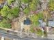 Aerial view of a single-Gathering home on a spacious wooded lot near a main road at 1911 Stadium Dr, Durham, NC 27705
