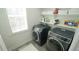 Functional laundry room with modern washer and dryer, bright window, and plenty of shelving space at 206 Pine St, Fuquay Varina, NC 27526