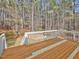 A wood deck with white railings surrounded by a scenic forest view at 273 Homestead Way, Clayton, NC 27527
