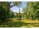 Scenic backyard featuring a lush lawn, mature trees, and a tranquil pond, creating a private oasis at 4200 Us 1 Highway South, Kittrell, NC 27544